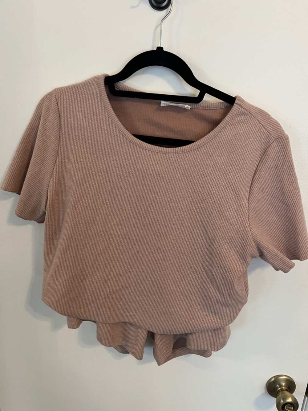 Luca and Grar Women’s Ribbed Short Sleeve Top and Short Set in Mauve